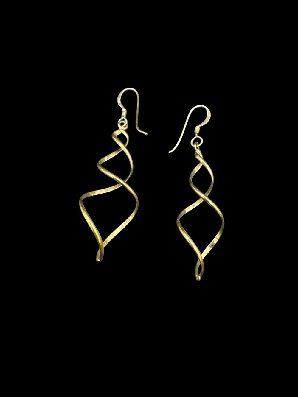 Vintage 18K Yellow Gold Plated Sterling Silver Twisted Spiral Drop Earrings 2.5”